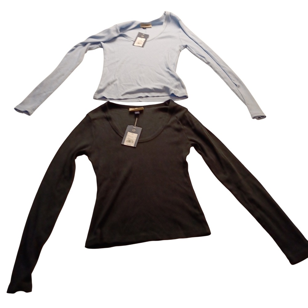 Universal Thread Top Women's Ribbed Long Sleeve Scoop Neck Black Casual Basic XS